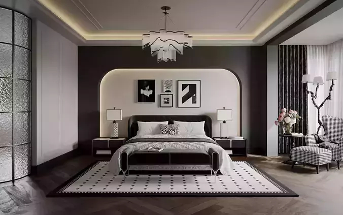 Luxury Black and White Master Bedroom