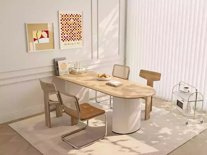 Japandi Dining Area with Minimal Wooden Table