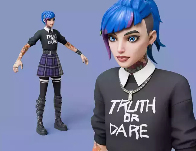 Twyn CyberPunk Female Character Rigged