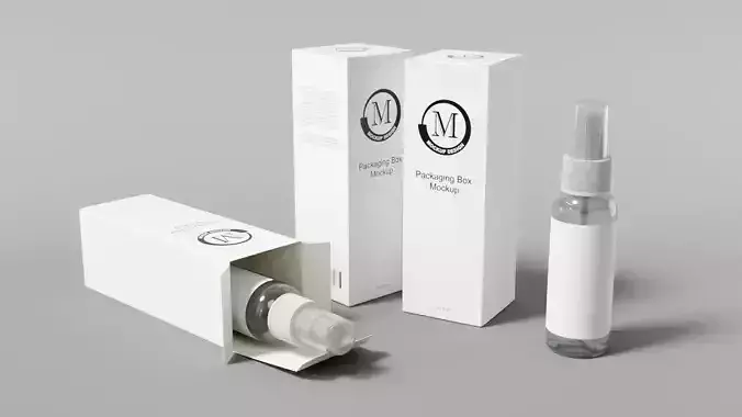 Spray Bottle with Packaging Box Mockup