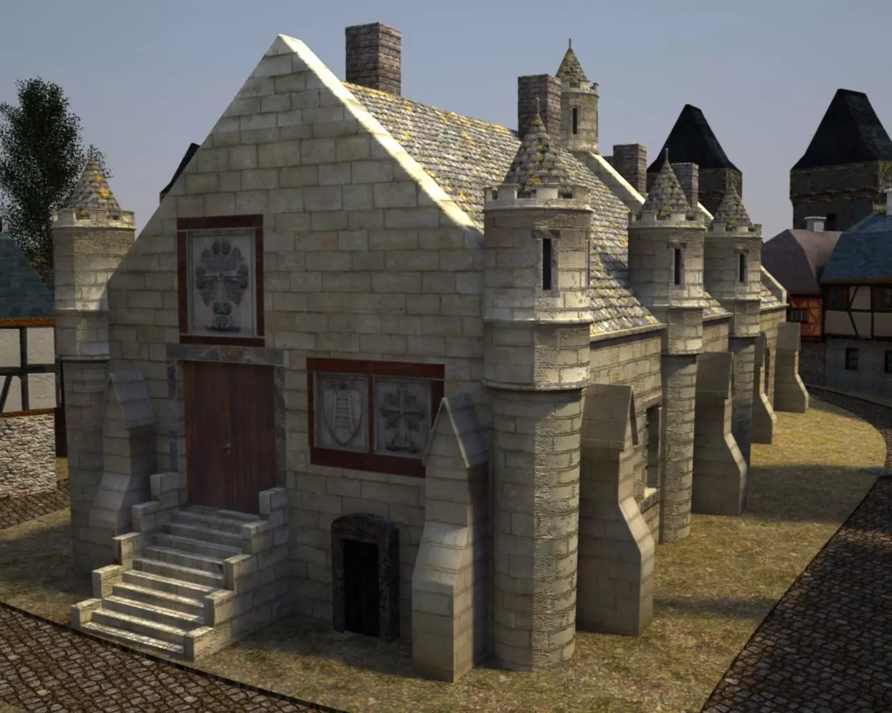 Medieval city Hall 3D model_0