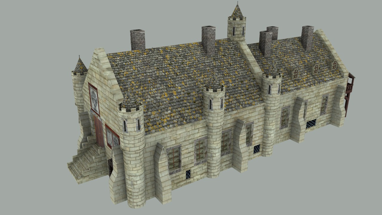 Medieval city Hall 3D model_2