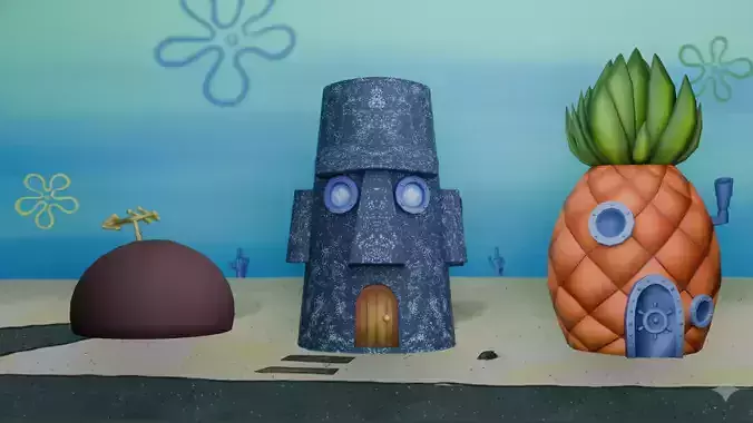 Squidward Easter Island House from SpongeBob Low-poly 3D model