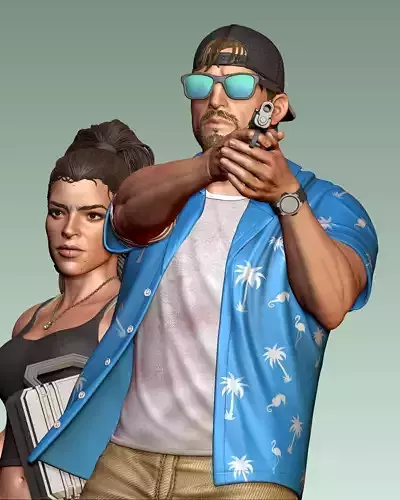 GTA VI  Jason and Lucia  3D Printable Diorama