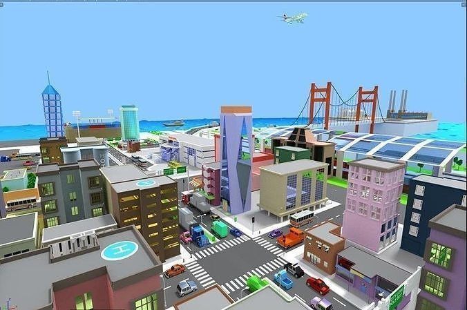 Low-Poly City big game Low-poly 3D model_1