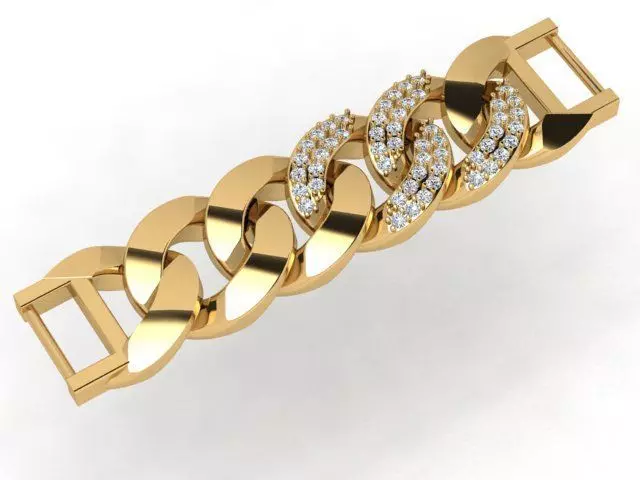 Cuban Link Gold Men Bracelet with Diamond 3D print model