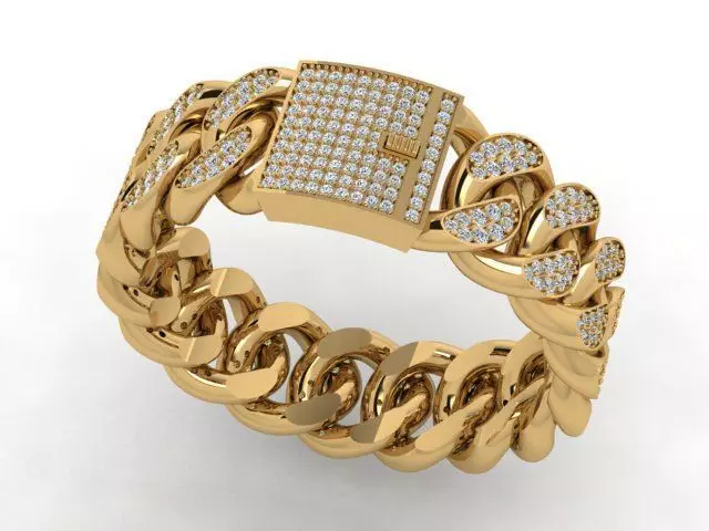 Cuban Link Gold Bracelet with Diamond 3D print model