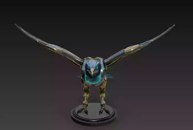Cyber Falcon Front View - Futuristic Mecha Bird 3D Model