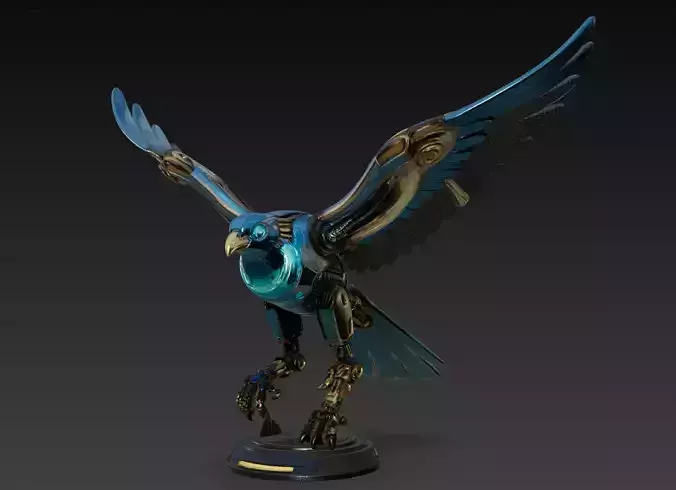 Cyber Falcon Dynamic Pose - Futuristic Mechanical Bird 3D Model