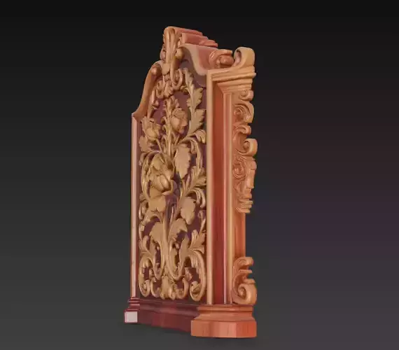 Ornamental Floral Wood Panel - Baroque Decorative Relief 3D