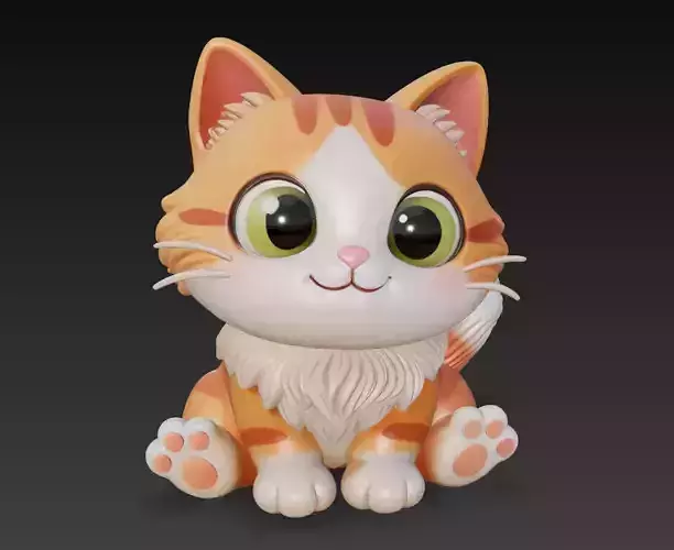 Adorable Orange Kitten - Cute Stylized Cat 3D Model