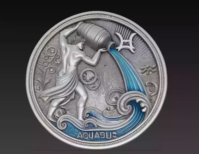 Aquarius Zodiac Relief - Water Bearer Celestial Sculpture