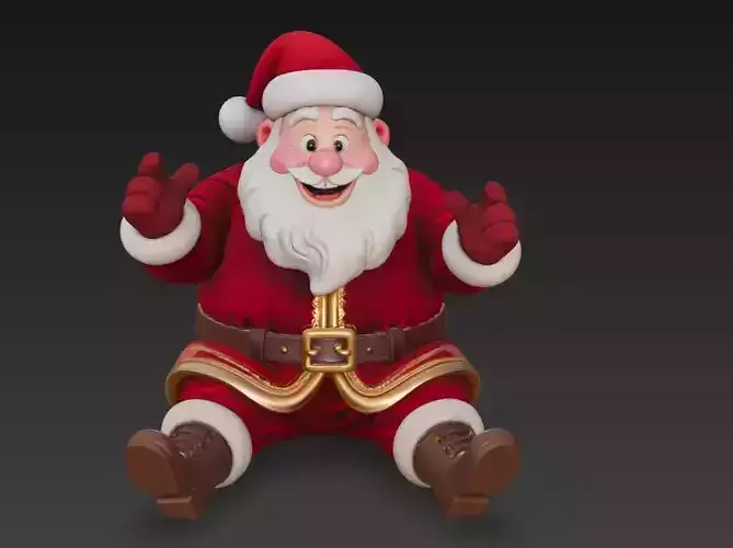 Cheerful Sitting Santa - Christmas Character 3D Model