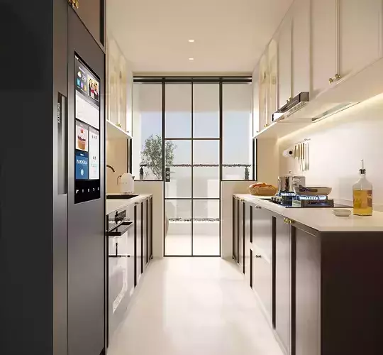Modern Light Luxury Galley Kitchen with Smart Fridge