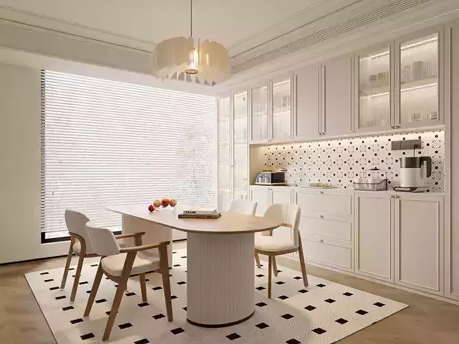 Cream Modern Kitchen and Dining Area 