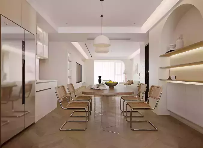 Modern Japandi Dining and Living Area