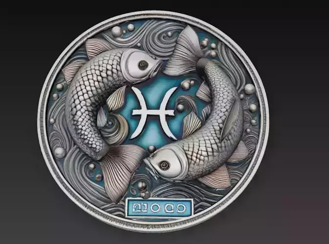 Pisces Zodiac Relief - Twin Fish Celestial Sculpture