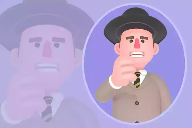 Stylized 3D Male Lawyer Character - Warning Gesture