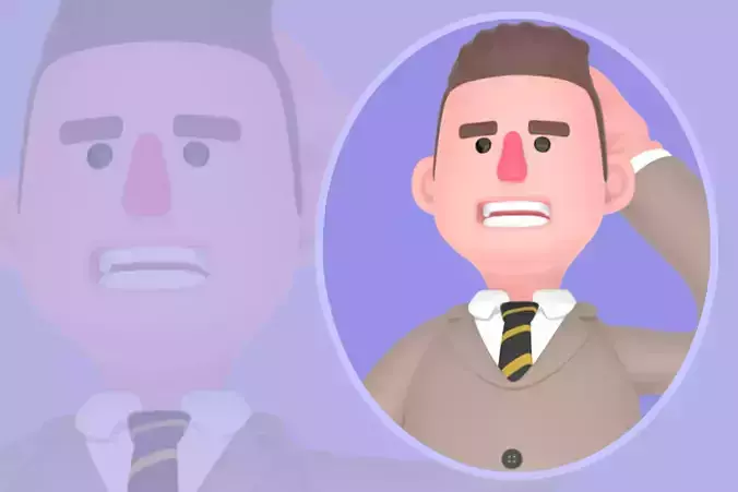 Stylized 3D Male Lawyer Walking Confused - Cartoon Attorney