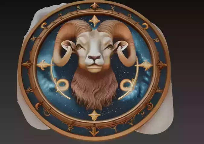 Aries Zodiac Relief - Celestial Ram 3D Wall Sculpture
