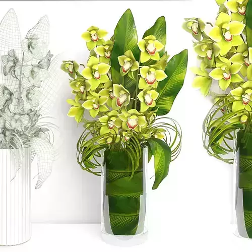 Bouquet 2 arrangement of orchids in clear vase 3D model