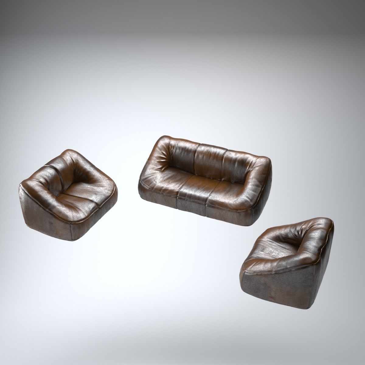 Leather Living Room Furniture Set 3D model_2