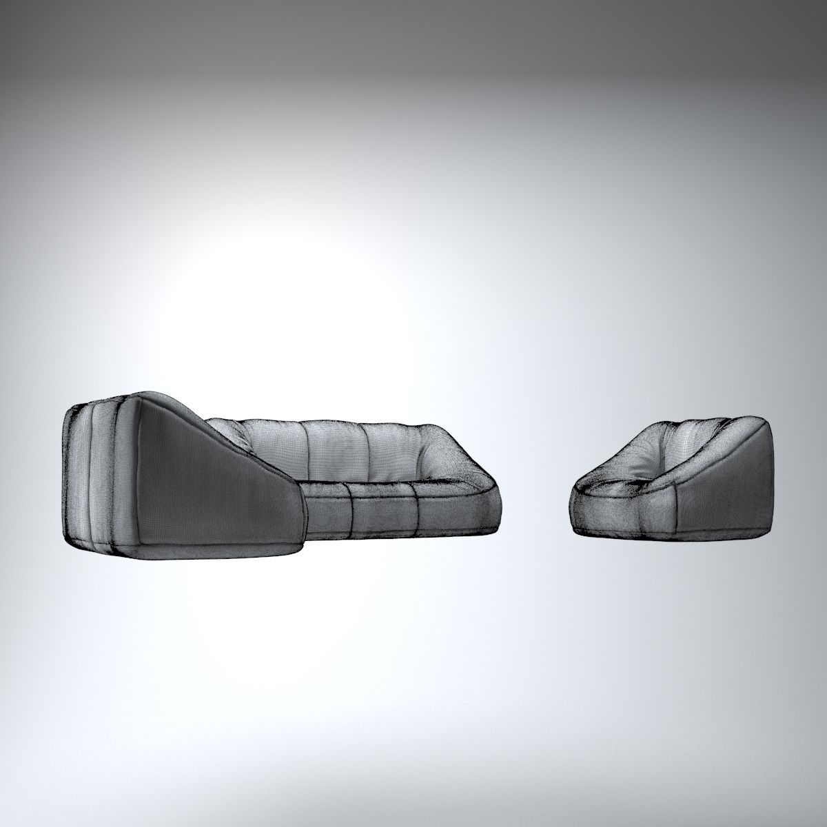 Leather Living Room Furniture Set 3D model_5