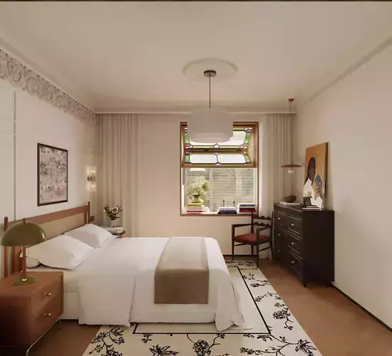 Warm Classic Bedroom with Cozy Double Bed