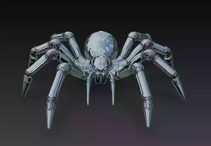Chrome Spider Mecha - Futuristic Robotic Arachnid 3D Model