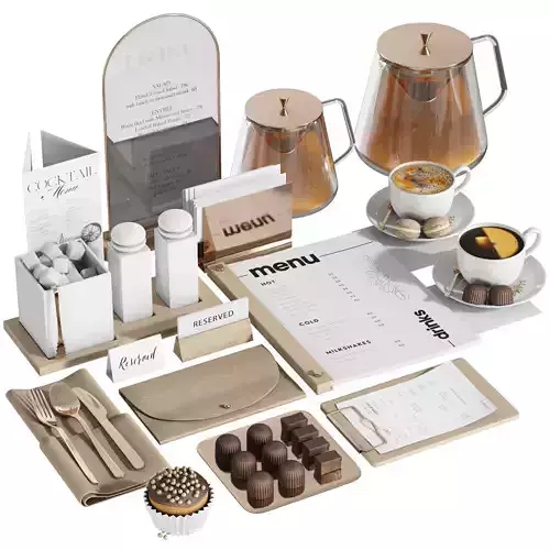 Cafe restaurant and cafeteria serving set 5   3D model 4