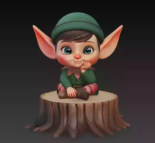 Sitting Christmas Elf - Cute Festive Character 3D Model