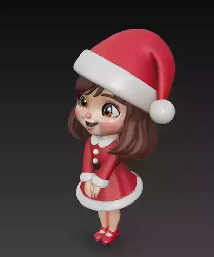 Christmas Girl with Santa Hat - Adorable Stylized Holiday Model