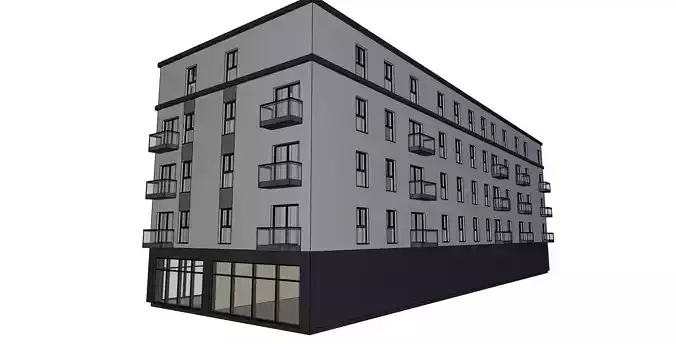 Modern Mixed Use Apartment Building  Retail  and Residential 3D model 4