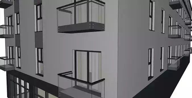 Modern Mixed Use Apartment Building  Retail  and Residential 3D model 2