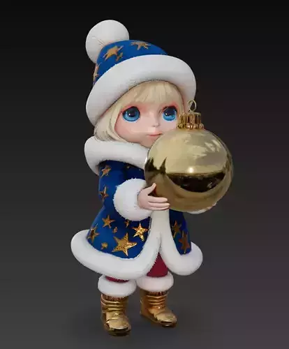 Blue Winter Girl - Festive Christmas Ornament Character 3D Model