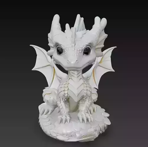 Baby Guardian Dragon - Stylized Fantasy Sculpture 3D Model