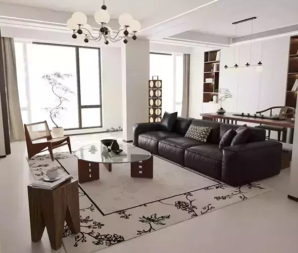 Modern Asian Living Space with Tea Area
