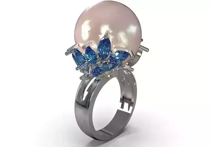 Luxury pearl jewelry 3d stl printable ring model pr0077