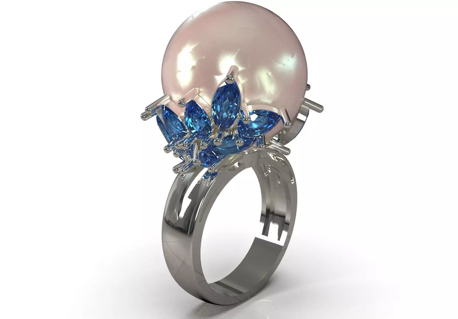 Luxury pearl jewelry 3d stl printable ring model pr0077 3D print model