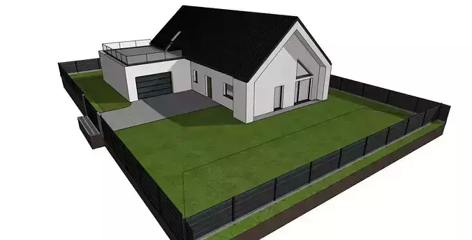 Modern Single Storey House with Garage 3D Model 3D model 3