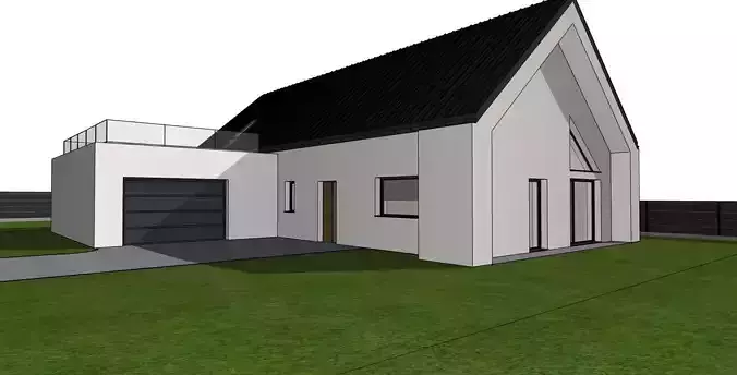 Modern Single Storey House with Garage 3D Model 3D model 7