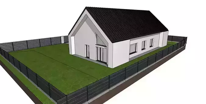 Modern Single Storey House with Garage 3D Model 3D model 2
