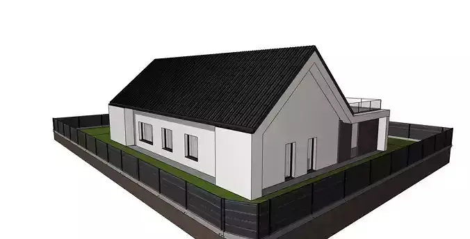 Modern Single Storey House with Garage 3D Model 3D model 4
