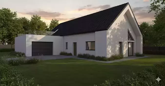 Modern Single Storey House with Garage 3D Model