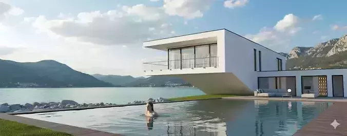 Modern cantilevered villa with panoramic glazing 3D model