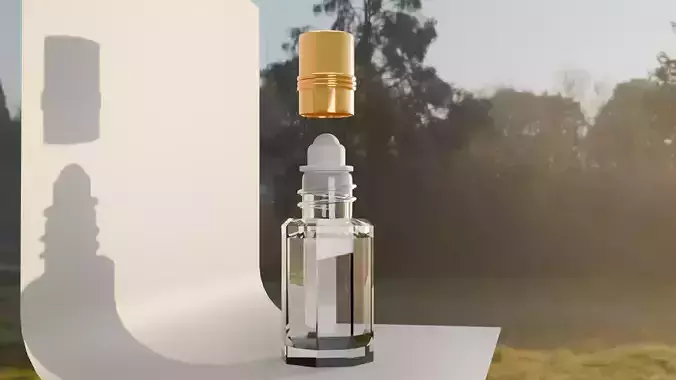 low poly 3d Ittar Bottle  Roll on glass bottles with golden  cap
