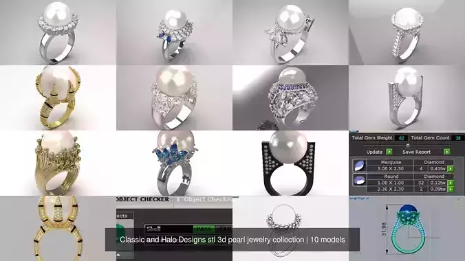Classic and Halo Designs stl 3d pearl jewelry collection
