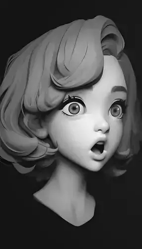 Female facial details head sculpture expression surprised