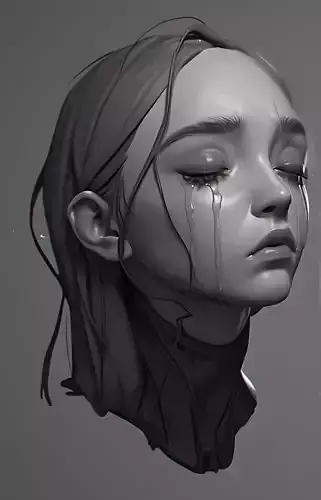 Female facial details head sculpture expression sadness