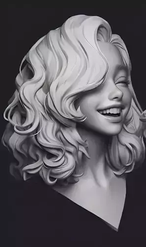 Female facial details head sculpture expression happy